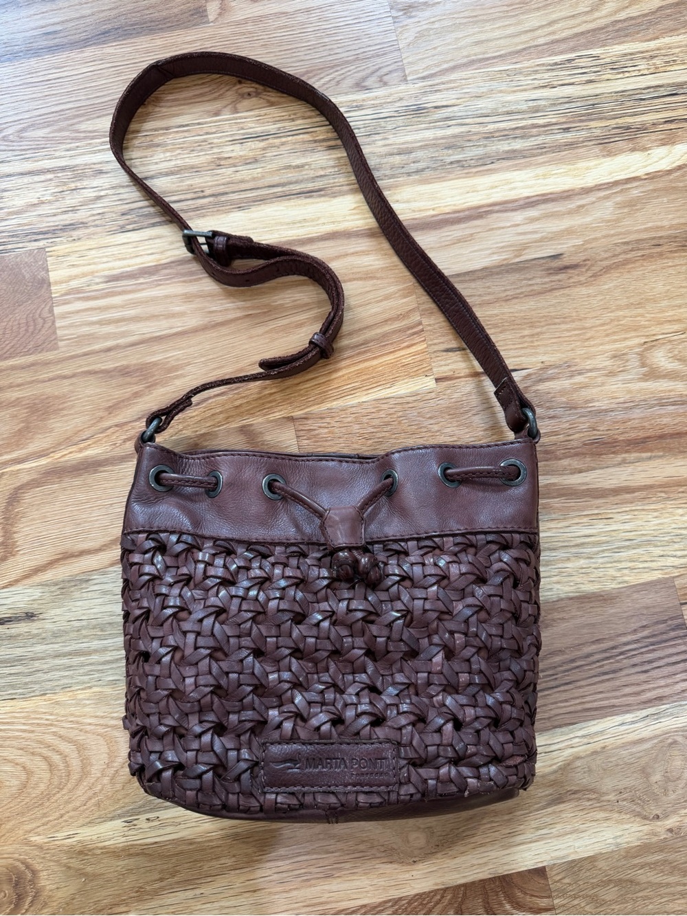 Marta Ponti Woven Crossbody Bag in Dark Brown